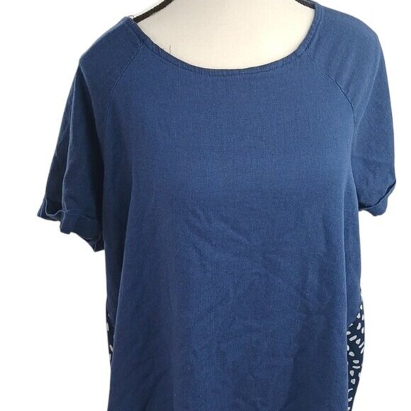 Umgee Linen Blouse Womens Size L Relaxed Hi/Low Flowy Short Sleeve - Picture 3 of 9